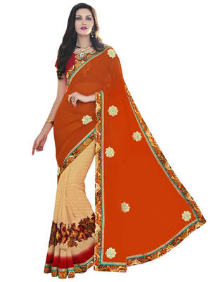 Orange embroidered georgette saree with blouse 1