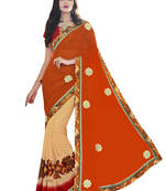 Orange embroidered georgette saree with blouse