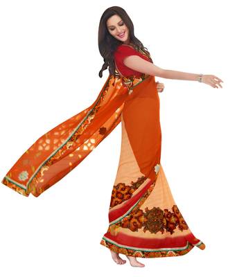 Orange embroidered georgette saree with blouse 2