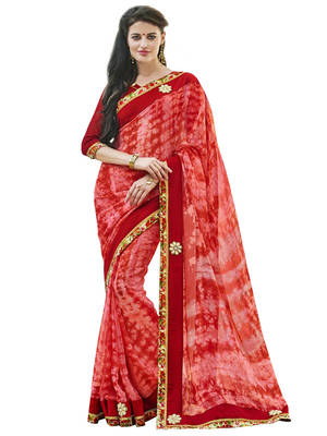 Red embroidered georgette saree with blouse 1