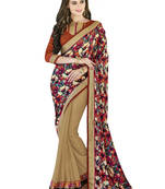 Beige embroidered georgette saree with blouse