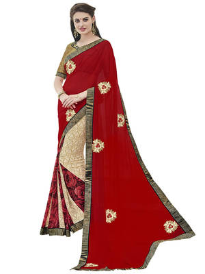 Red embroidered georgette saree with blouse 1