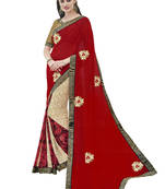Red embroidered georgette saree with blouse