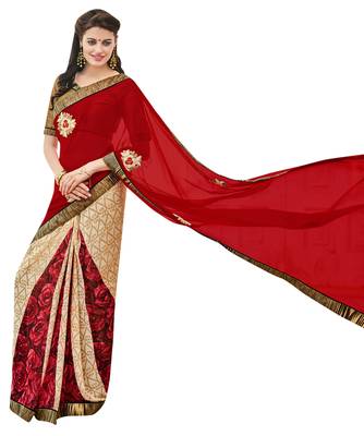 Red embroidered georgette saree with blouse 2
