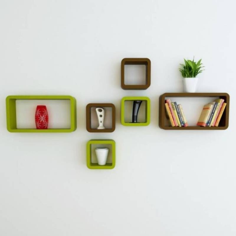 MDF Cube Shape Floating Wall Shelves Set of 6