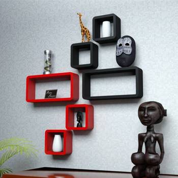 MDF Cube Shape Floating Wall Shelves Set of 6 1
