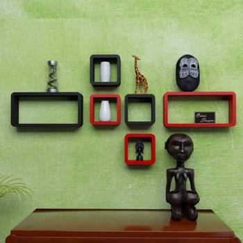 MDF Cube Shape Floating Wall Shelves Set of 6 2