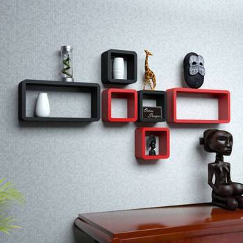 MDF Cube Shape Floating Wall Shelves Set of 6 3
