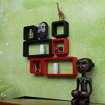 MDF Cube Shape Floating Wall Shelves Set of 6 4