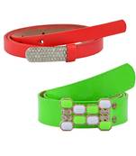 " Floroscent Orange And Red Color" Belt Combo For Womens