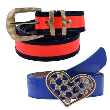 " Blue And Floroscent  Orange Color" Belt Combo For Womens 1