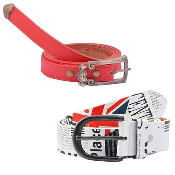 " Printed White And Red Color" Belt Combo For Womens 1