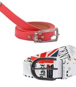 " Printed White And Red Color" Belt Combo For Womens