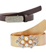 " Beige And Brown Color" Belt Combo For Womens