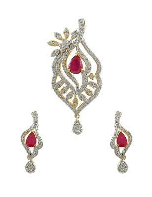 Ruby Red CZ AD American Diamond Pendant Set Jewellery for Women - Orniza 1