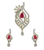 Ruby Red CZ AD American Diamond Pendant Set Jewellery for Women - Orniza