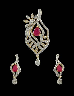 Ruby Red CZ AD American Diamond Pendant Set Jewellery for Women - Orniza 2