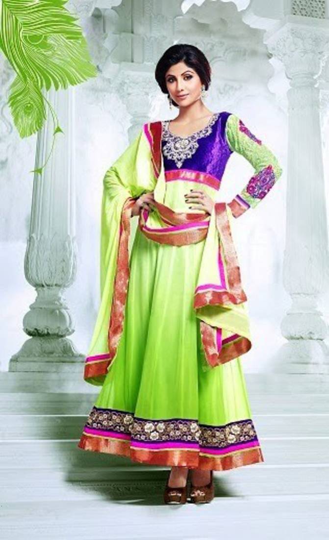 Glamour SHILPA SHETTY Light Green Long ANARKALI SUIT