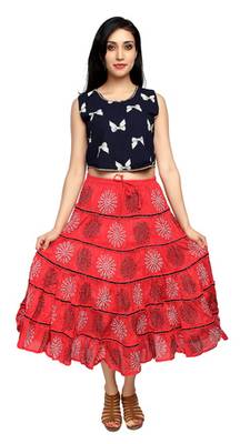 Coral cotton printed skirts 2