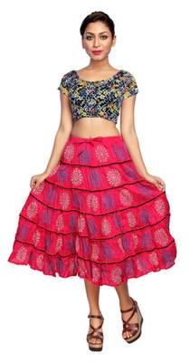 Pink cotton printed skirts 2