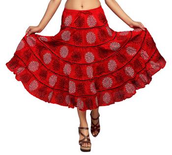 Red cotton printed skirts 1