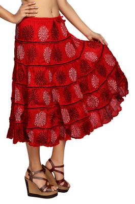 Red cotton printed skirts 3