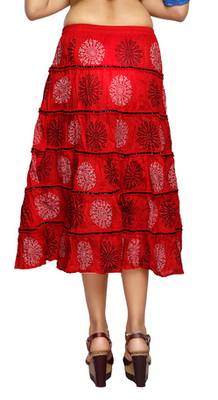 Red cotton printed skirts 4