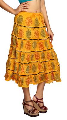 Yellow cotton printed skirts 3