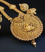 Beautiful Long Gold Plated Temple Jewellery with Goddess Laxmi 