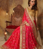 Pink embroidered art silk saree with blouse