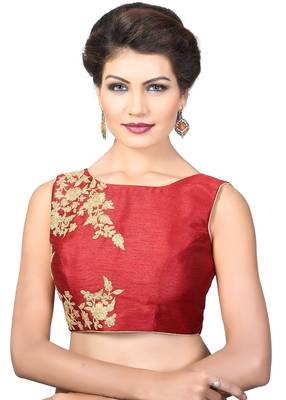 Maroon Embroidred Dupion Silk Readymade-Blouse 1