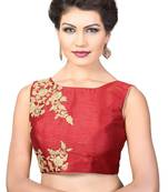 Maroon Embroidred Dupion Silk Readymade-Blouse