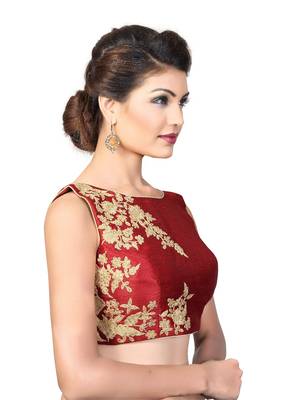 Maroon Embroidred Dupion Silk Readymade-Blouse 2