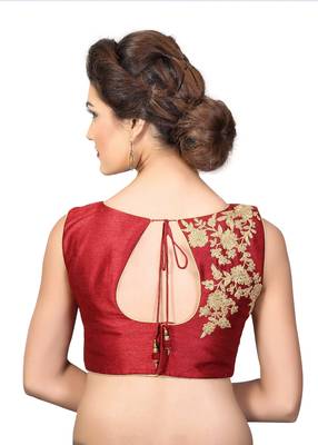 Maroon Embroidred Dupion Silk Readymade-Blouse 3