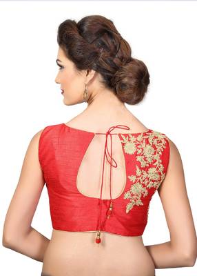 Red Embroidred Dupion Silk Readymade-Blouse 1
