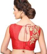 Red Embroidred Dupion Silk Readymade-Blouse