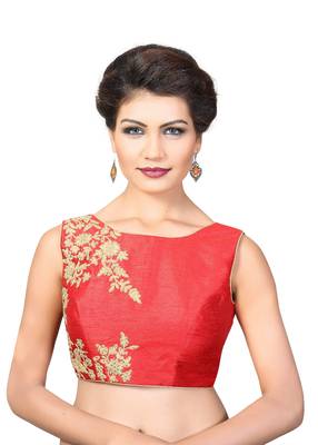 Red Embroidred Dupion Silk Readymade-Blouse 2