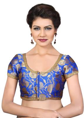 Royal Blue Embroidred Brocade Readymade-Blouse 1