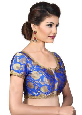 Royal Blue Embroidred Brocade Readymade-Blouse 2
