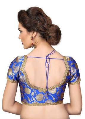 Royal Blue Embroidred Brocade Readymade-Blouse 3