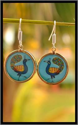 Handpainted Beautiful Peacock Dangler Earrings 1
