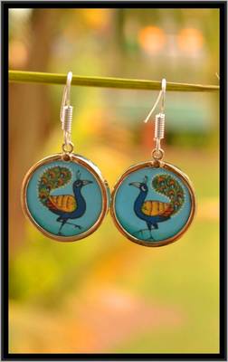 Handpainted Beautiful Peacock Dangler Earrings 2