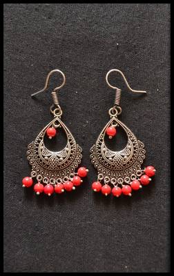 Oxidized Royal Silver Detailed Carved Dangler Earrings 1