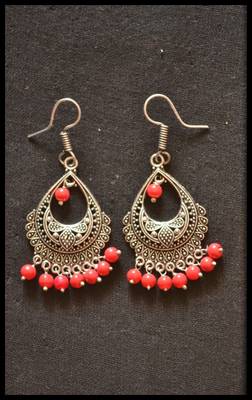 Oxidized Royal Silver Detailed Carved Dangler Earrings 2