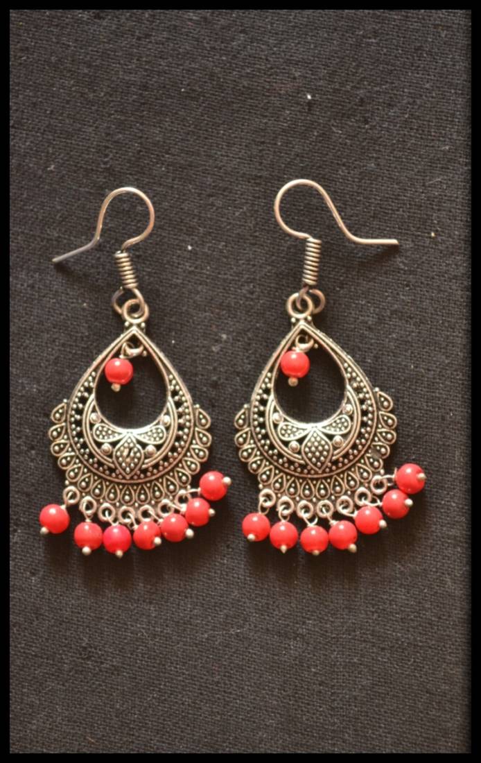 Oxidized Royal Silver Detailed Carved Dangler Earrings