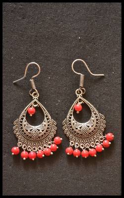 Oxidized Royal Silver Detailed Carved Dangler Earrings 3