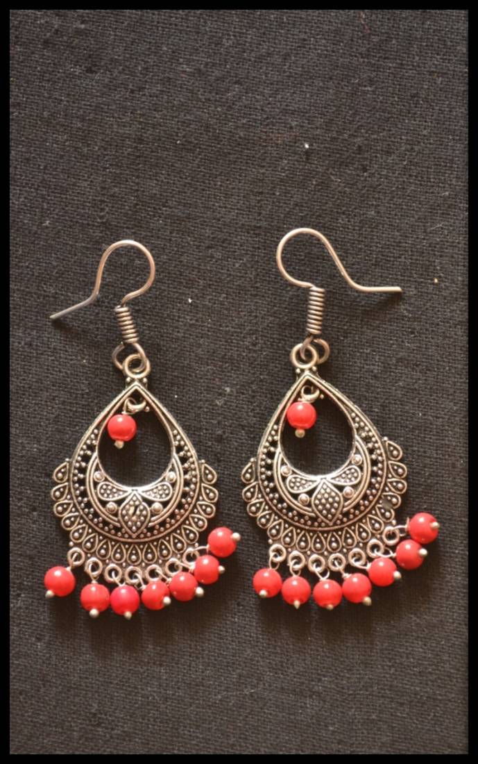 Oxidized Royal Silver Detailed Carved Dangler Earrings