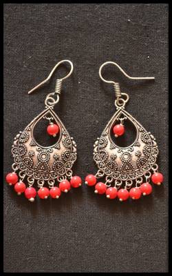 Oxidized Royal Silver Detailed Carved Dangler Earrings 1
