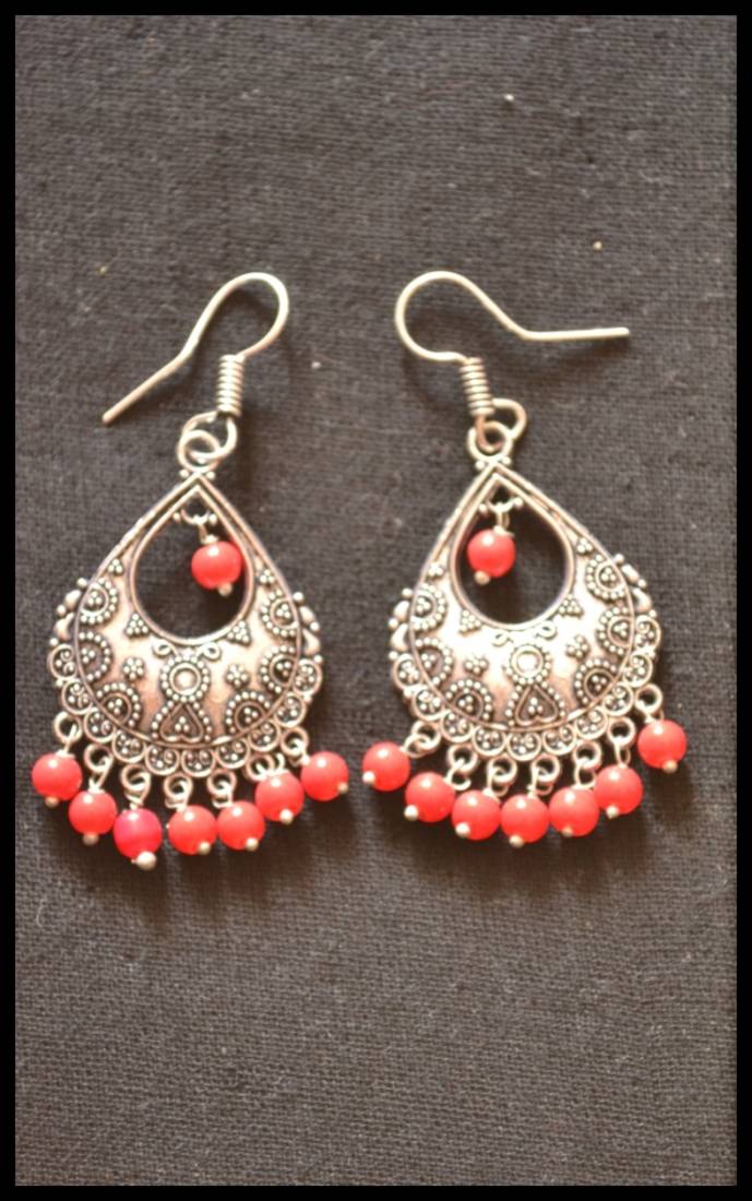Oxidized Royal Silver Detailed Carved Dangler Earrings