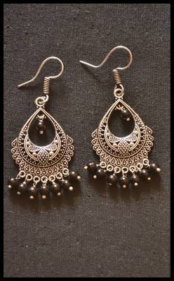 Oxidized Royal Silver Detailed Carved Dangler Earrings 1